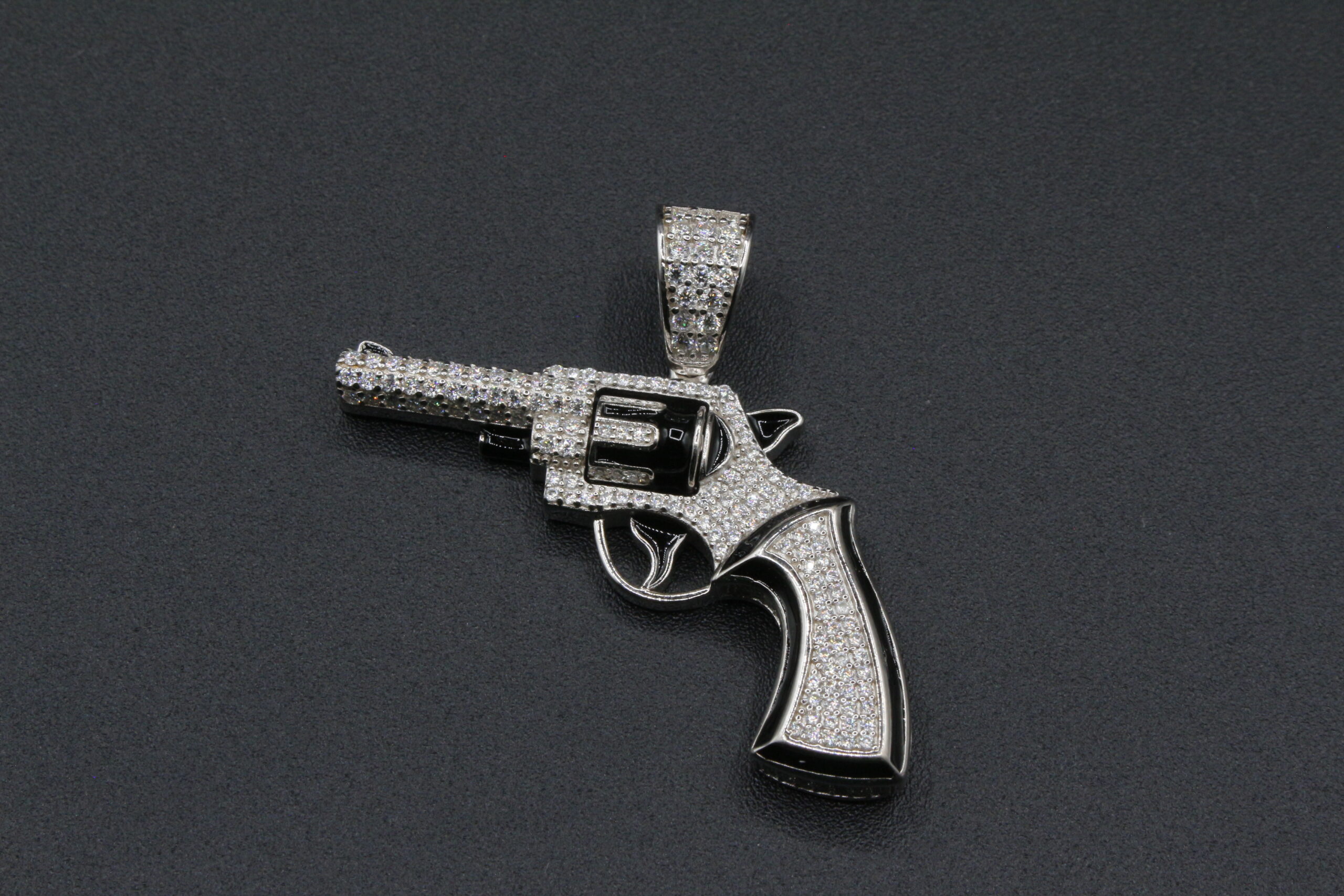 _MG_8373 925 Sterling Silver Moissanite Revolver Gun Pendant - Image 1