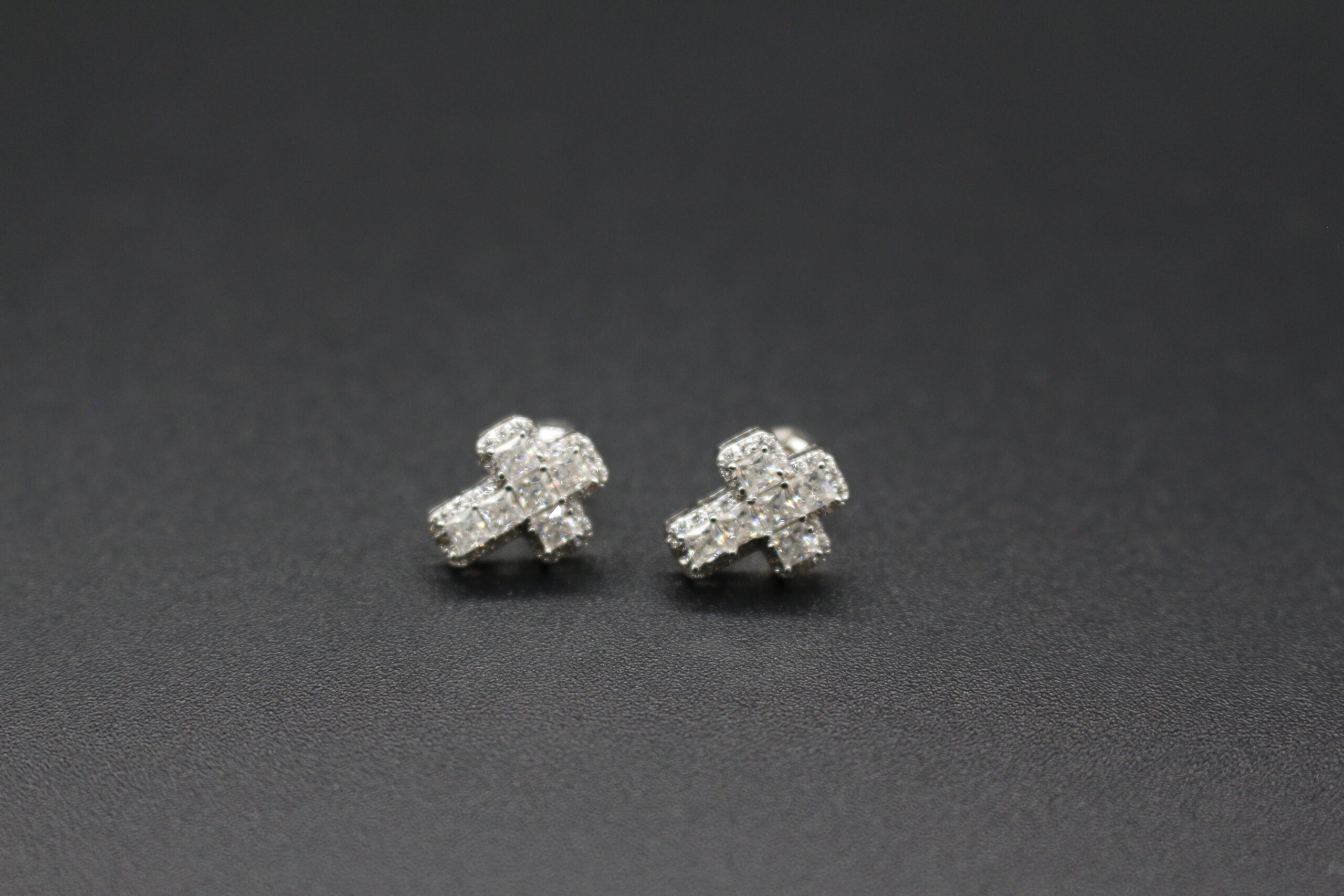 _MG_8427 925 Sterling Silver Princess Cut Cross Stud Earrings - Image 1
