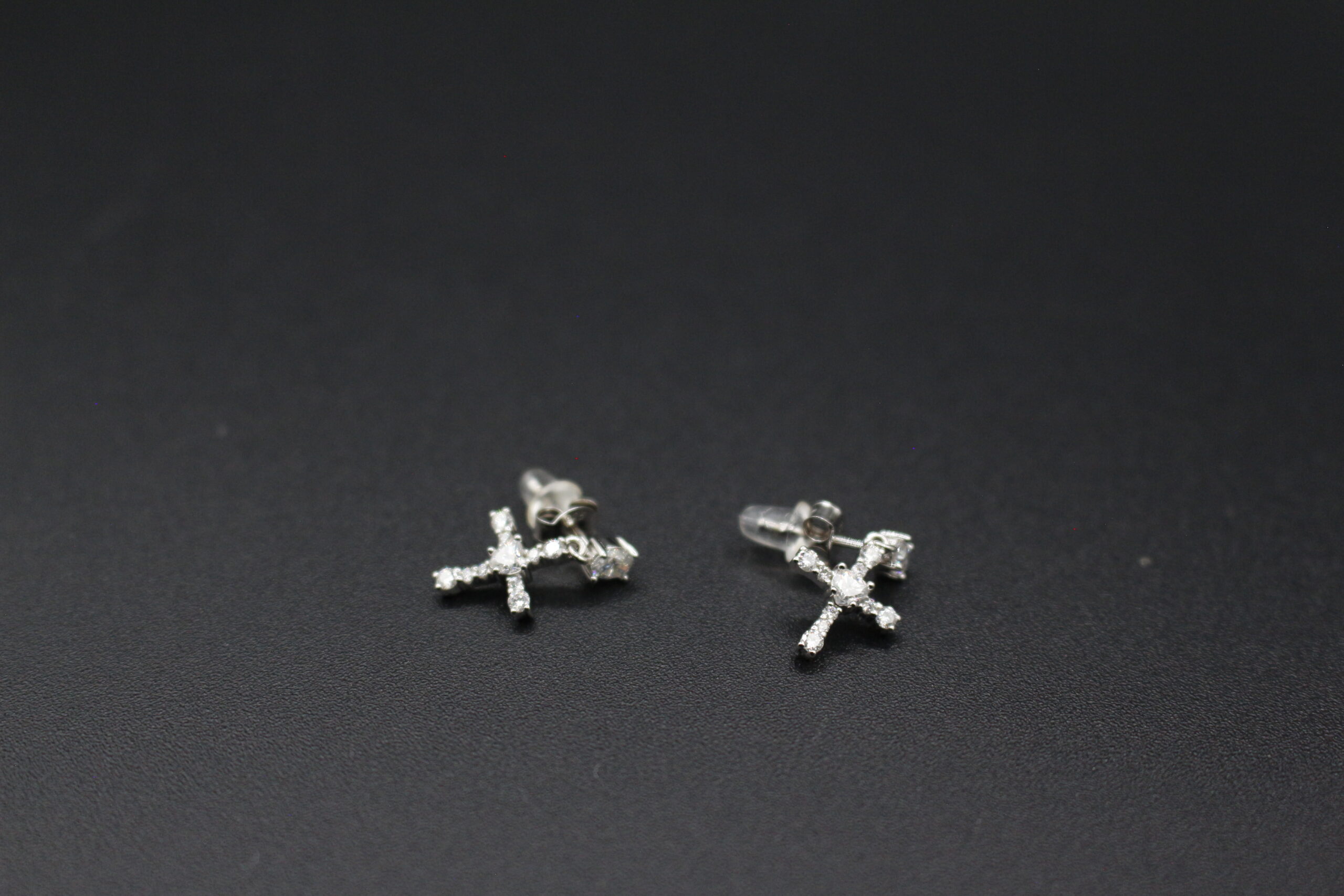 _MG_8433 925 Sterling Silver Moissanite Cross Dangle Stud Earrings - Image 1