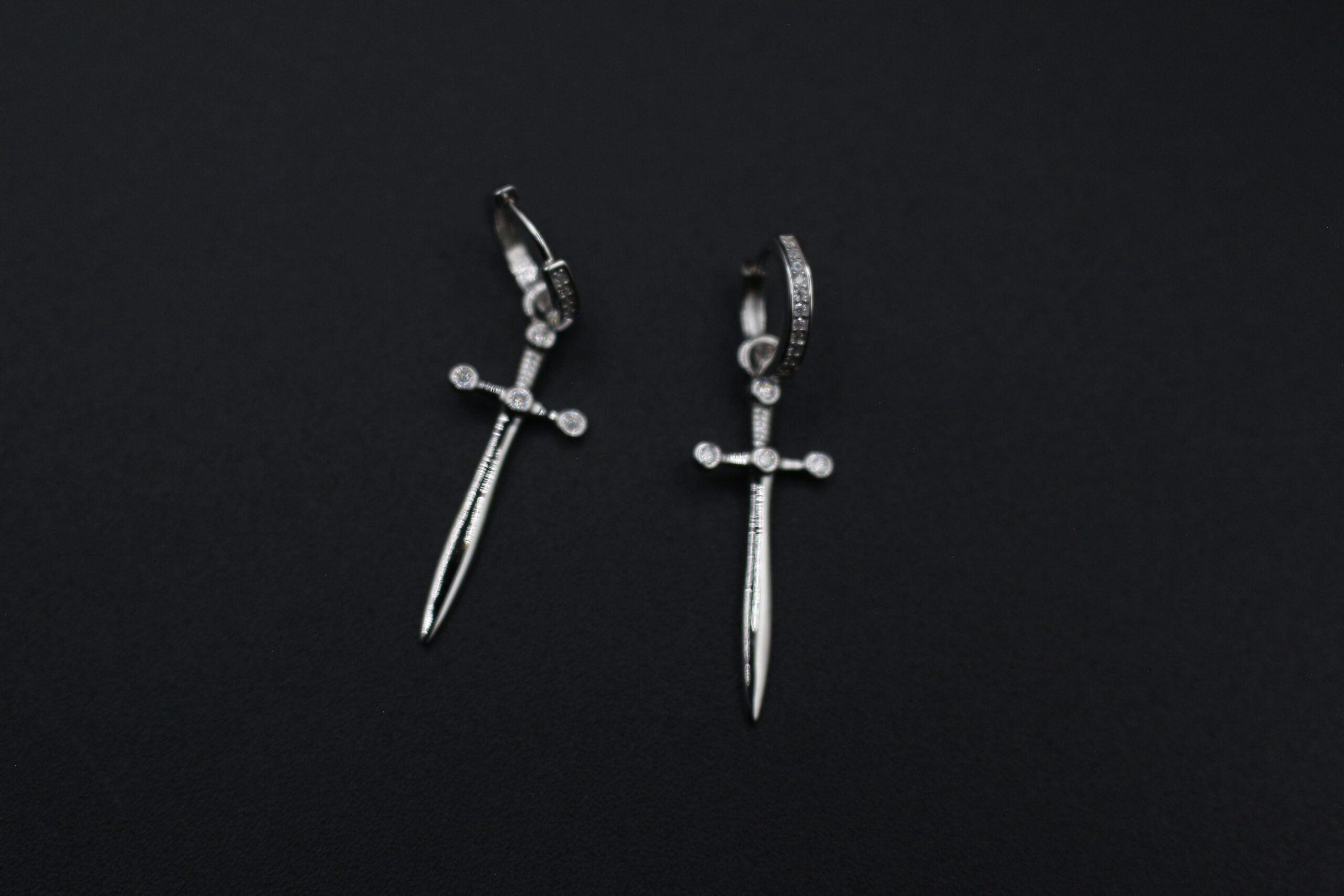 _MG_8459 925 Sterling Silver Moissanite Sword Hoop Earrings - Image 1